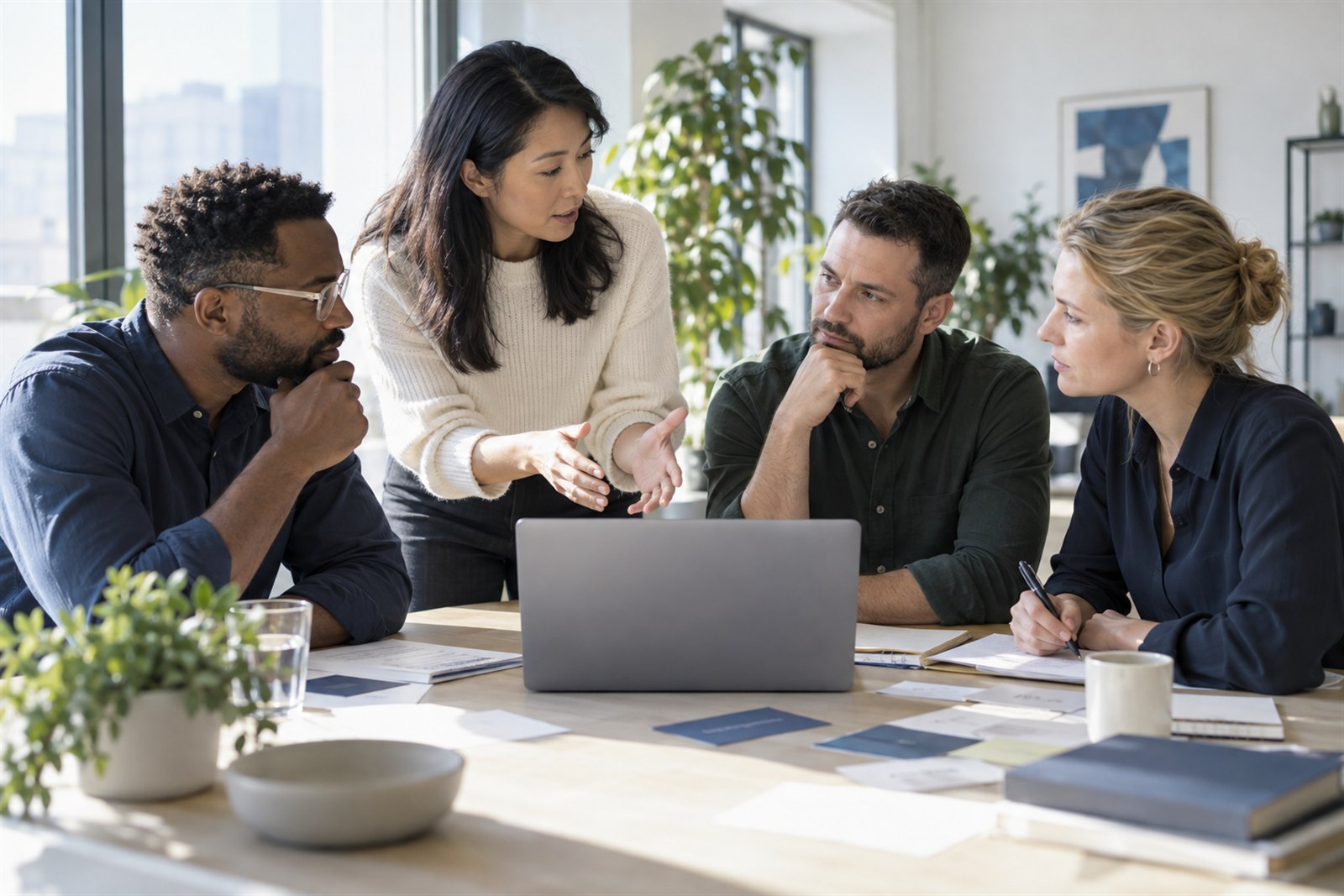 Colleagues discussing responsible AI governance